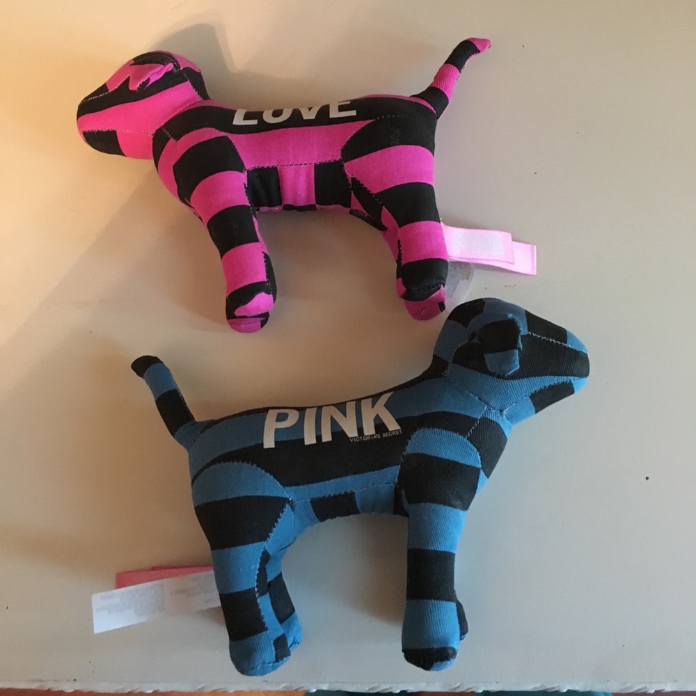 Two Victoria's Secret PINK stuffed mini dogs