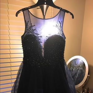Navy blue sequin tulle dress