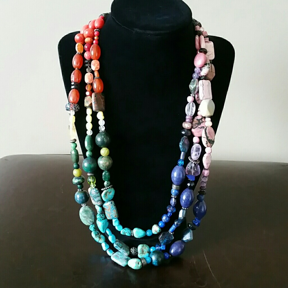 Handmade natural stone colorful beaded necklace