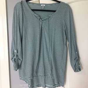 Splendid stripe top with roll tab sleeves