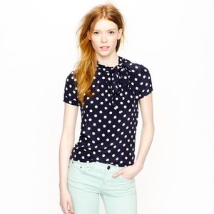 JCrew Navy Polka Dot Necktie Blouse