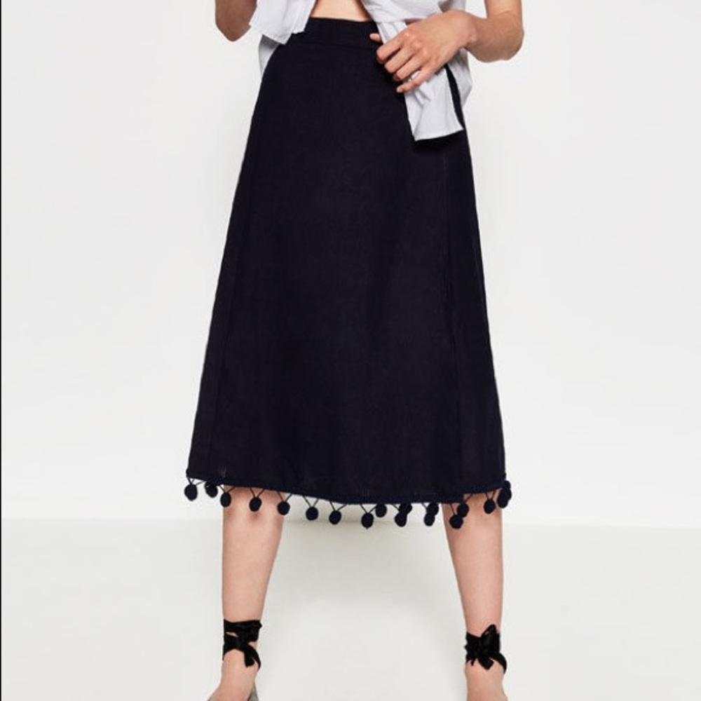 Zara Navy Blue Wrap Tie knee length Wrap Skirt