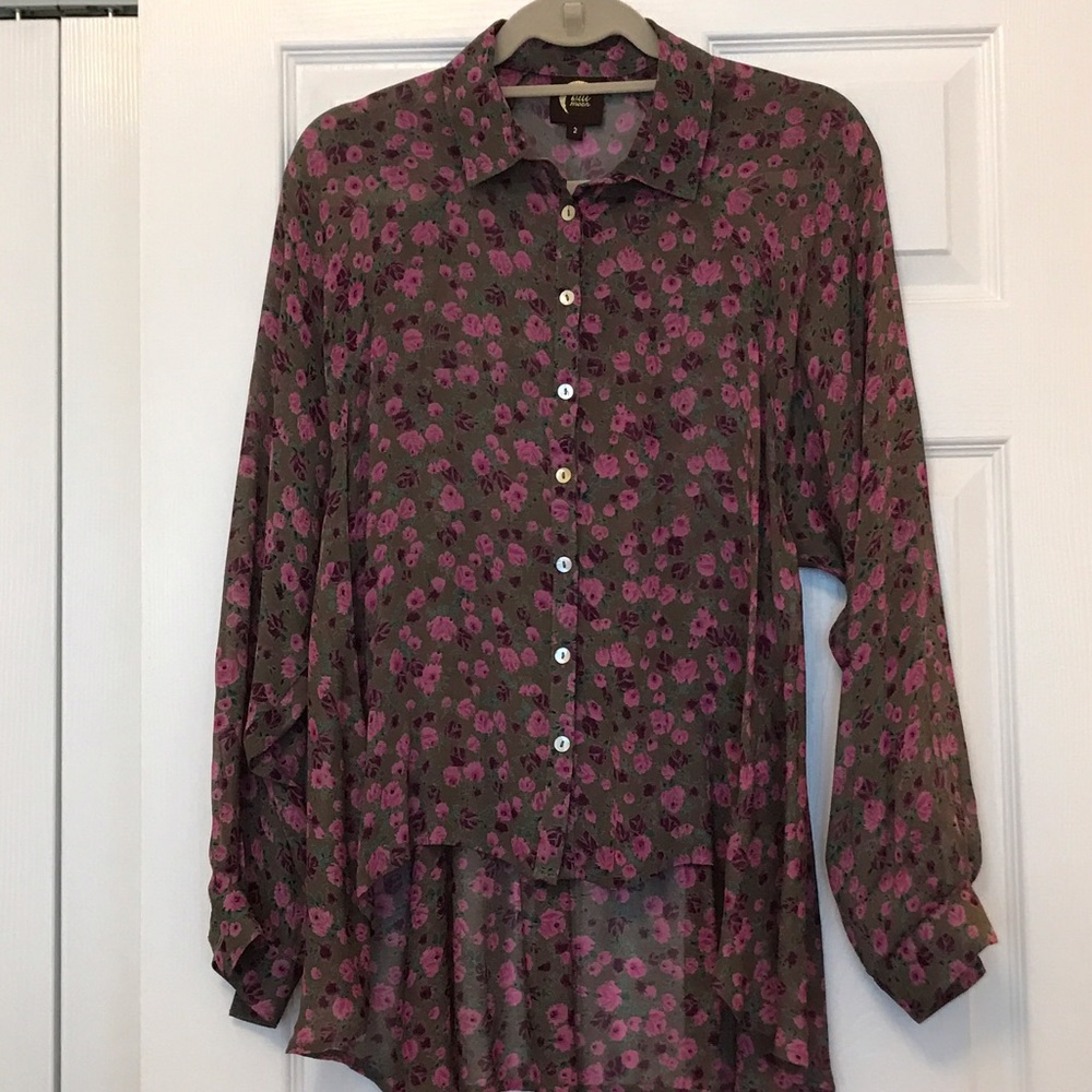 Blu Moon Floral Button Down Blouse