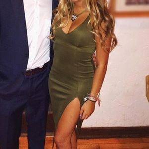 Olive green bodycon midi dress