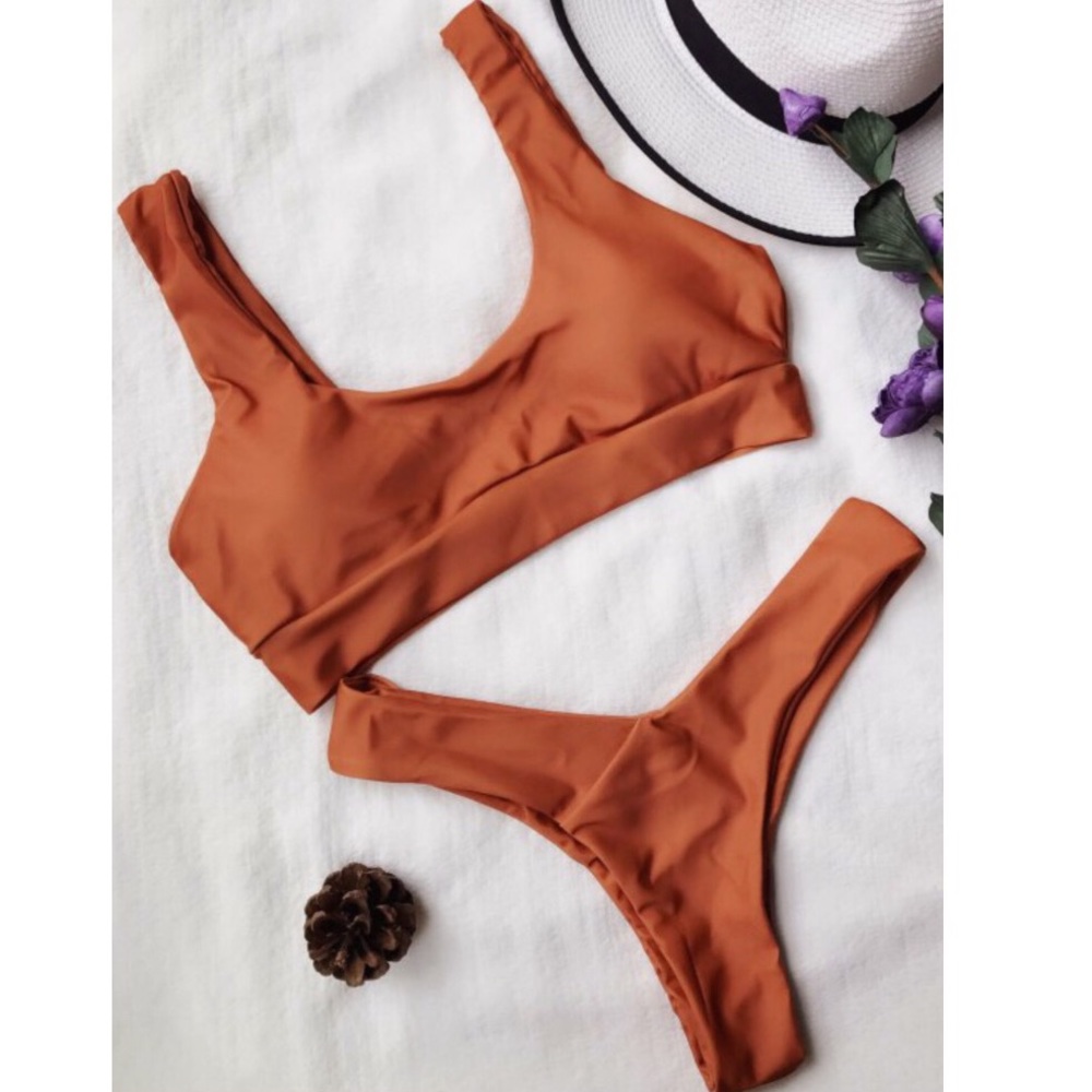 U Neck Bralette , Thong Bikini Set