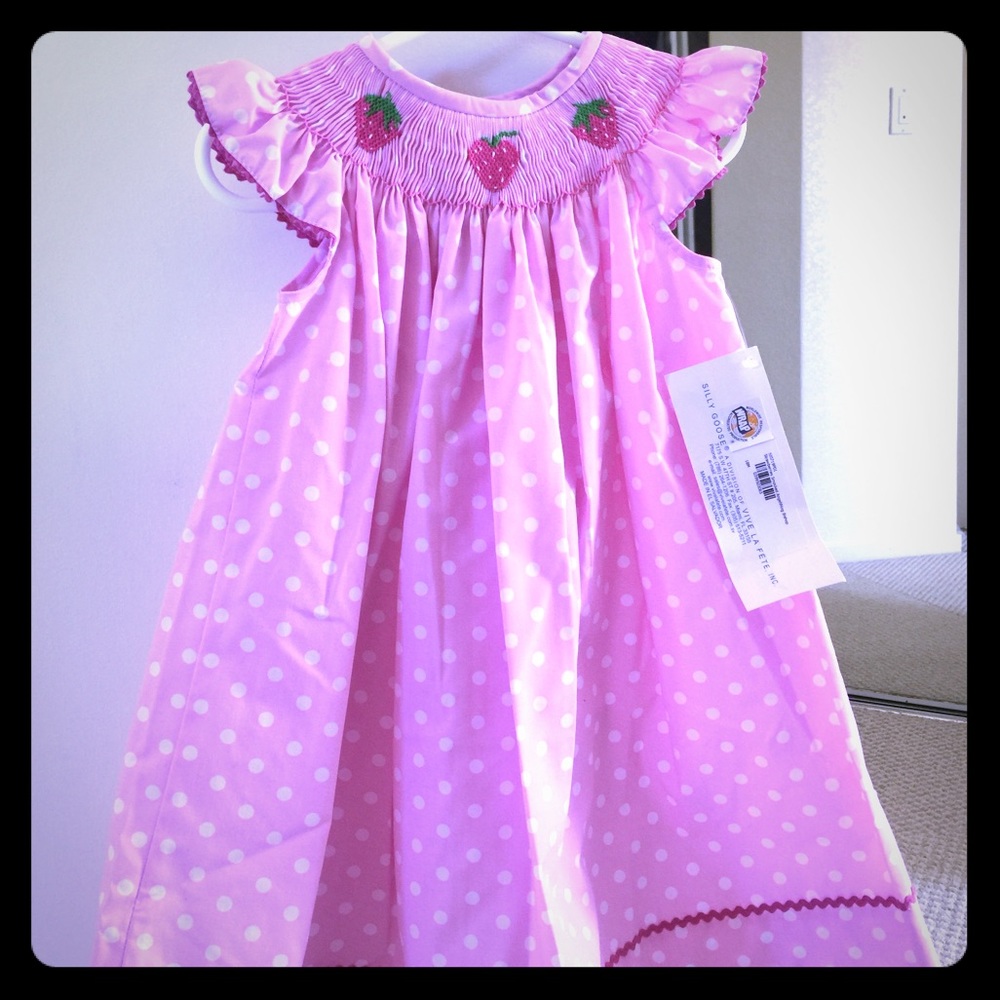 NWT Pink Smocked Dress, polka dots and 🍓