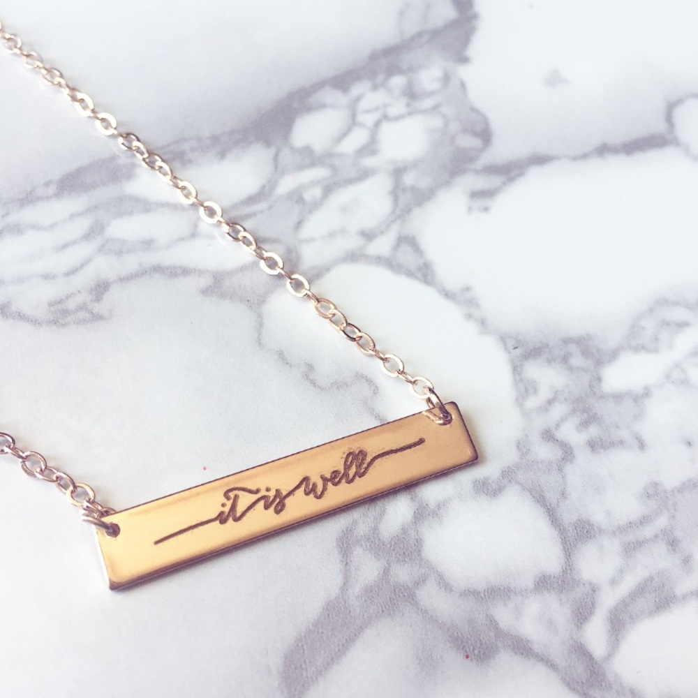 🆕 Rose gold bar necklace "It is well"