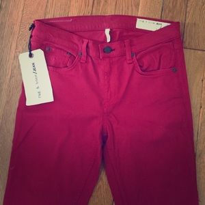 rag+bone skinny jeans w/ distress - RED size 27