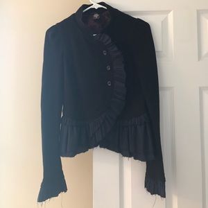 Free People Black/Navy Military Ruffle Jacket