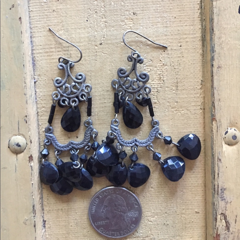 BOHO VINTAGE STYLE CHANDELIER STATEMENT EARRINGS BLACK JEWELRY OS