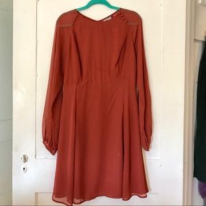 Burnt orange high neck dress w/open back sz 14