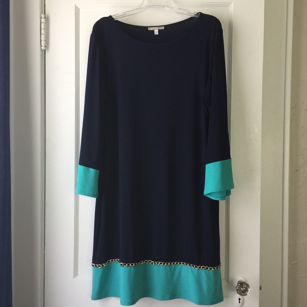 Navy Dress - Aqua/Gold Chain details