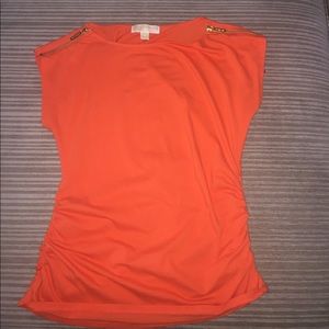 Orange MK Top w/ Cap Sleeves & gold zipper details