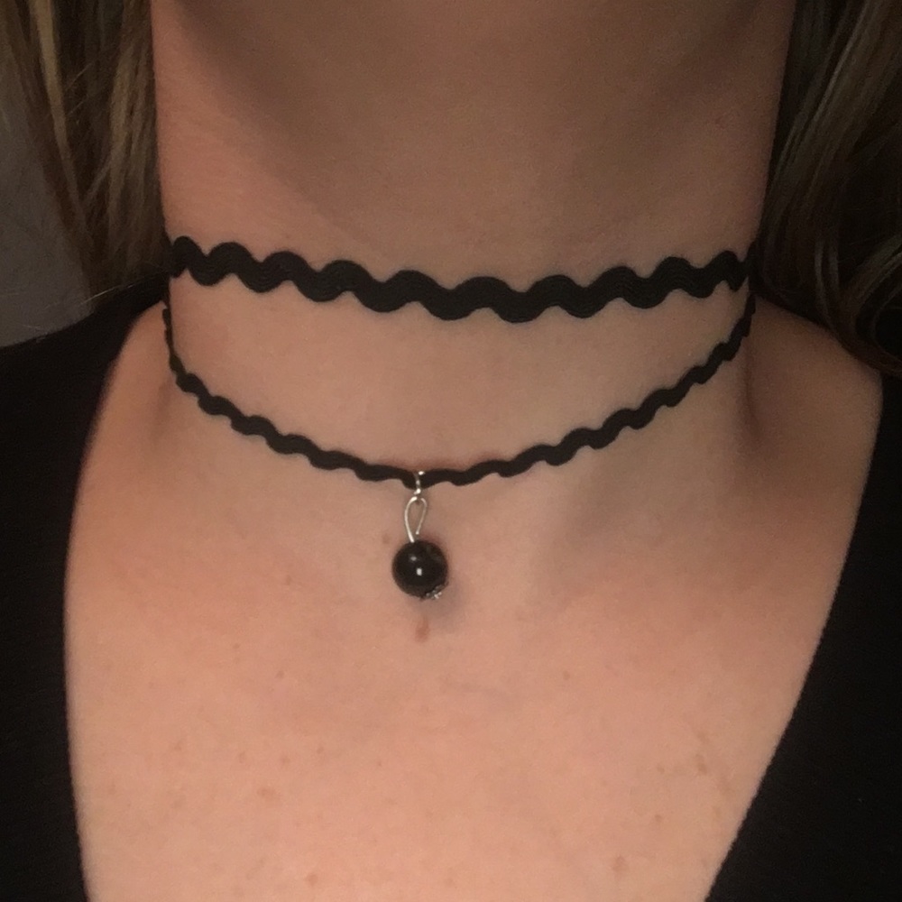 Double strand black choker with charm