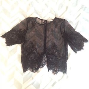 NWOT Black Lacy Shirt w/Button-Down Back