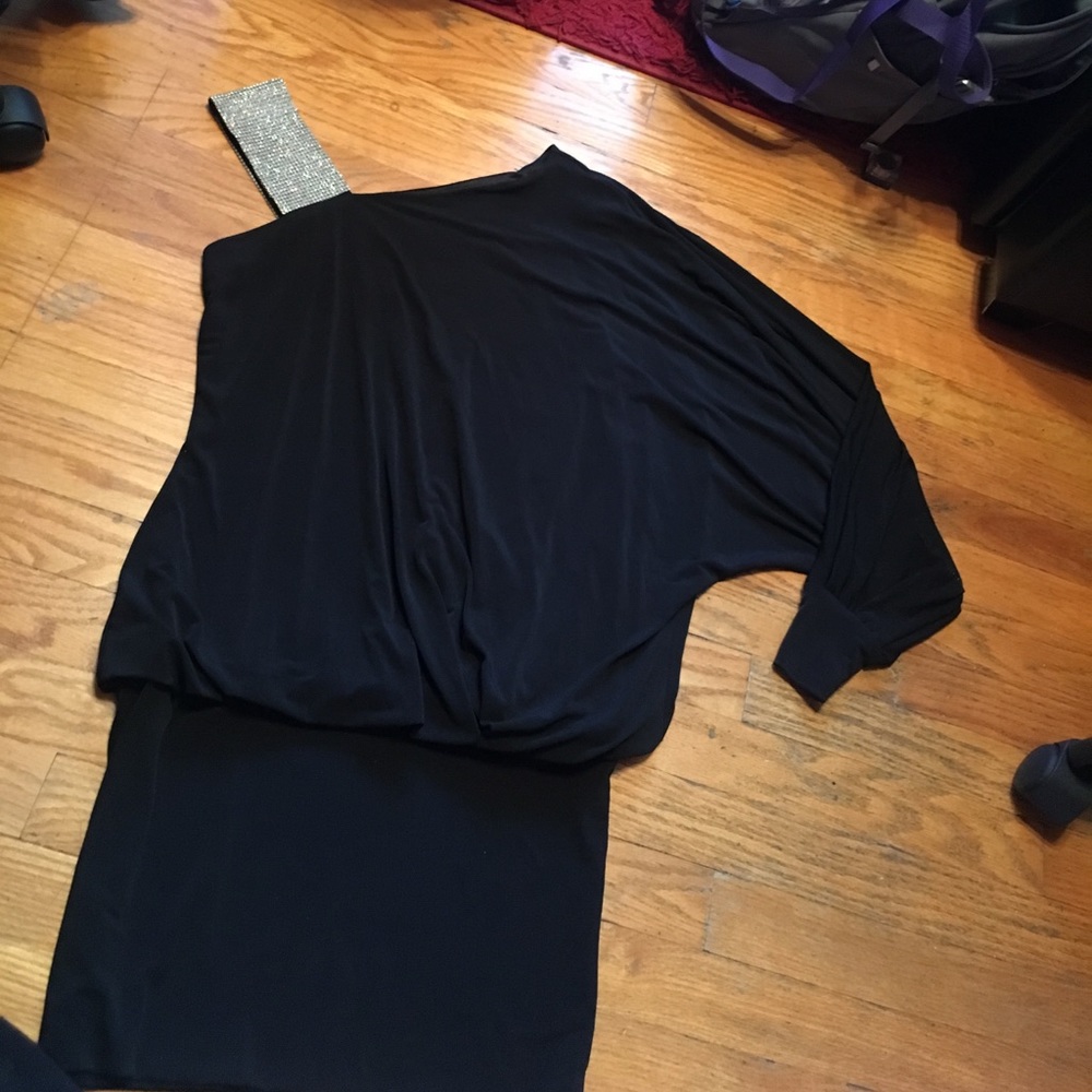 off the shoulder dress, one long sleeve