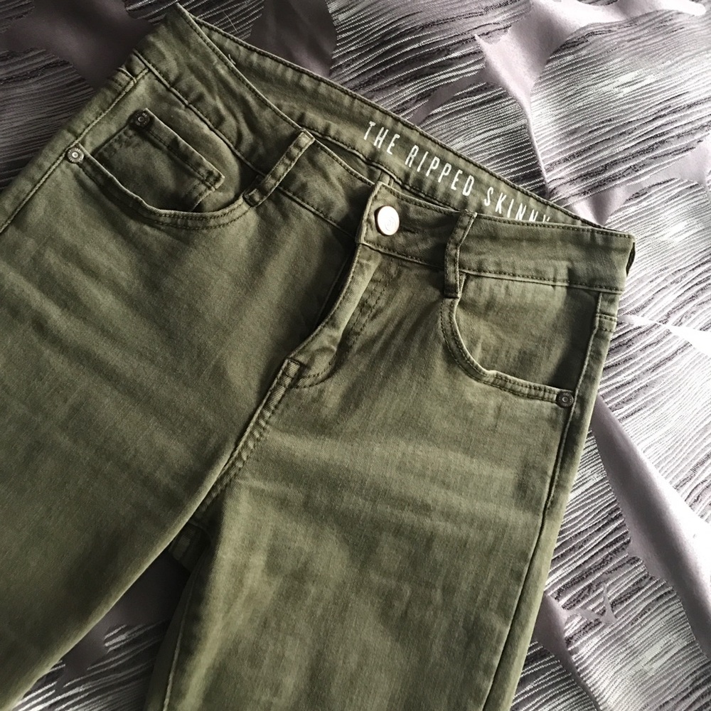 Olive Ripped  Skinny Jeans