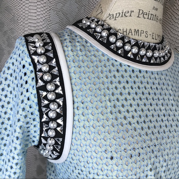 Blue cut out pearl stone blouse detail - Picture 2 of 4