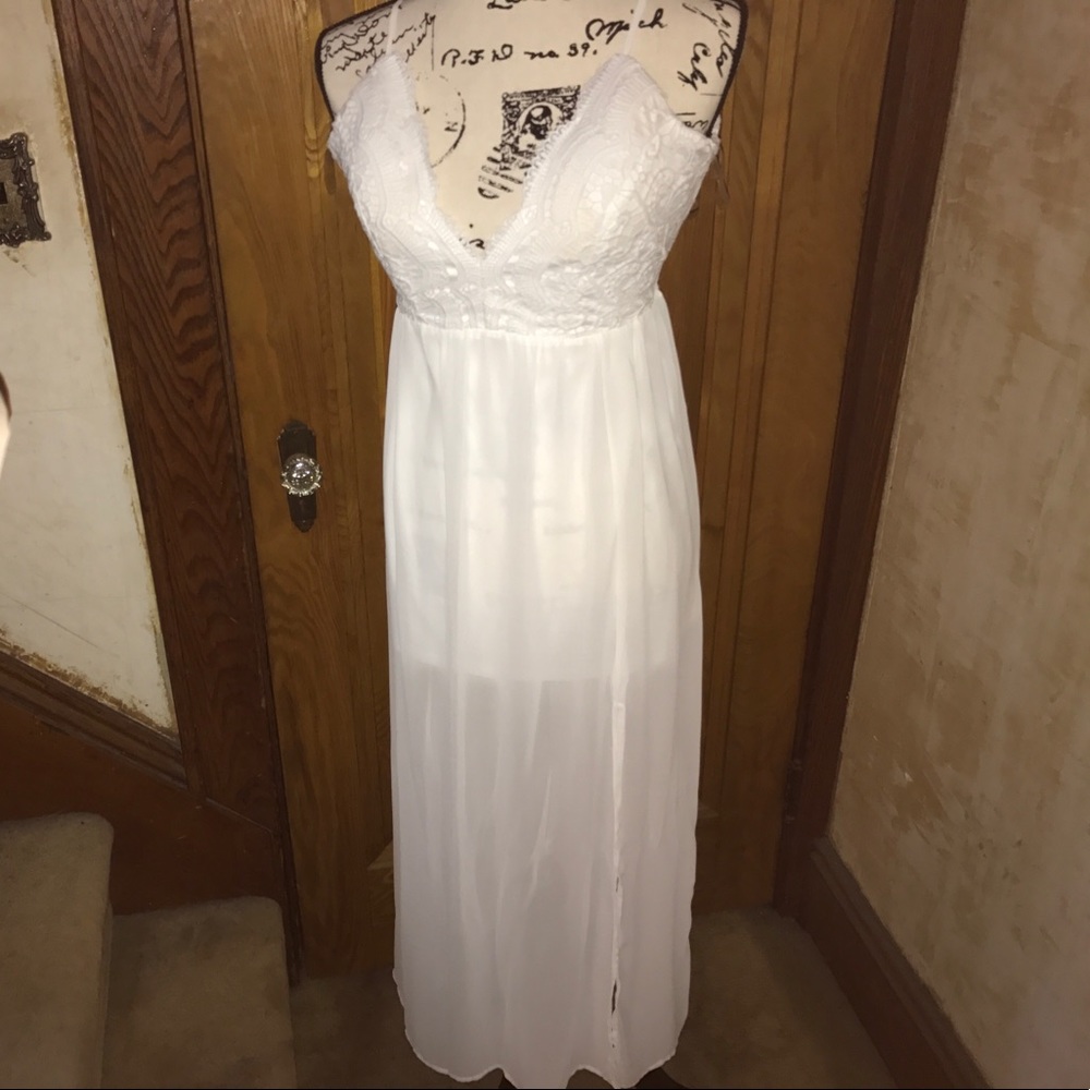 White gown with slit in leg