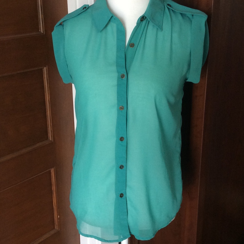 Teal sheer blouse