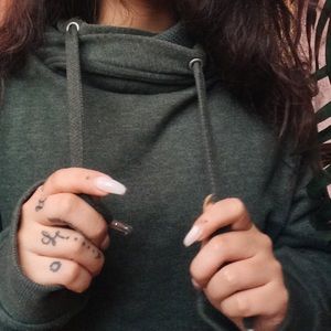 Green mens hoodie w interesting neck line