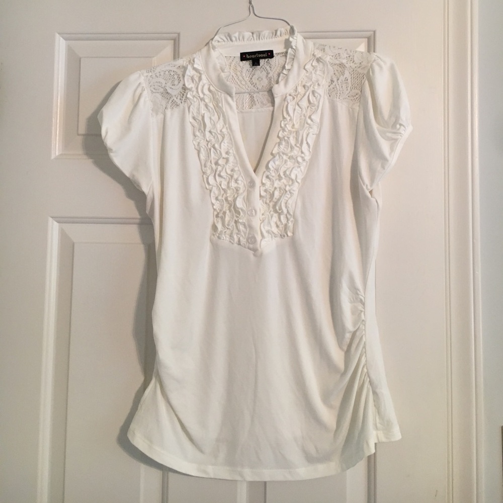 Cute off white ruffled with lace blouse