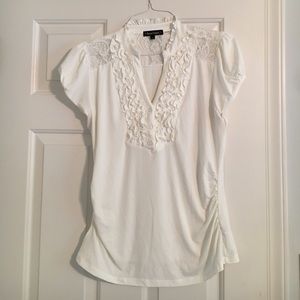 Cute off white ruffled with lace blouse