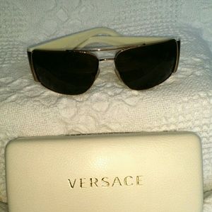 Versace White Gold Wrap Aviator Women's Sunglasses