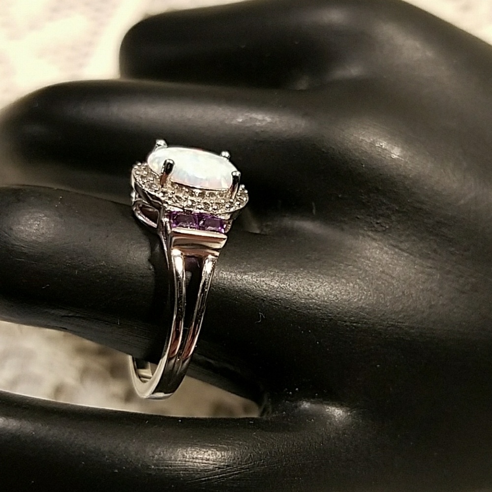 Sterling Silver Lab Created Opal Ring - image 4