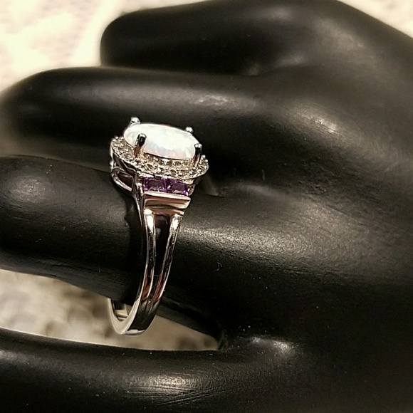 Sterling Silver Lab Created Opal Ring - Picture 4 of 4