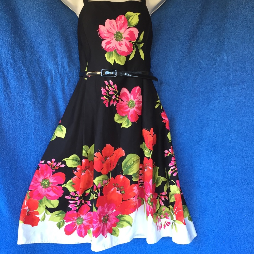 🌹Vintage Sun Dress Black/Floral 👗EUC☀️