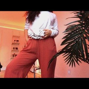 Salmon pink elastic waist pants
