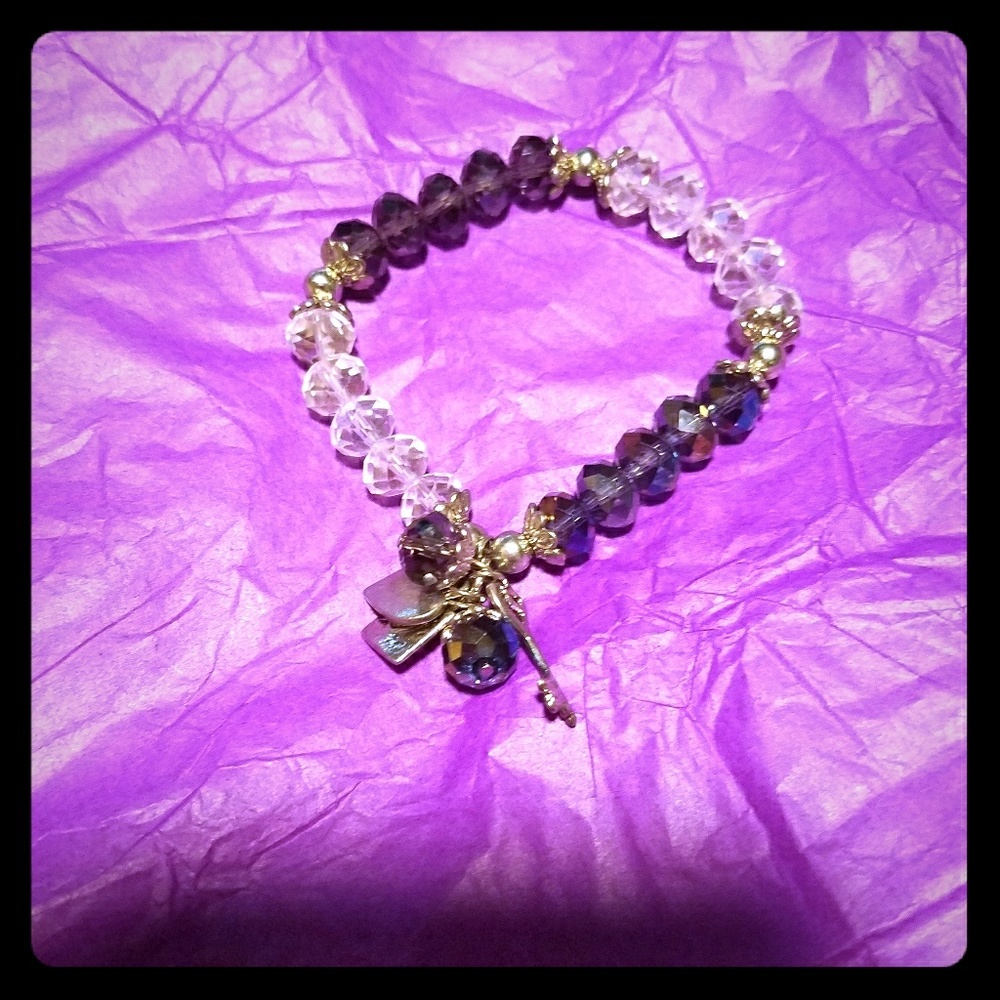 Key, lock & heart bracelet in clear & purple
