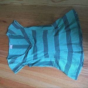 Anthropologie greens and navy striped peplum top