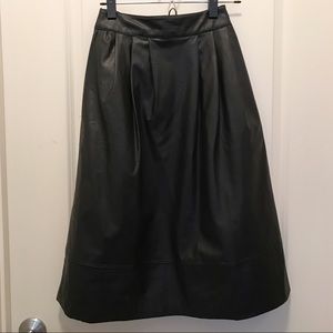 Black faux leather midi skirt