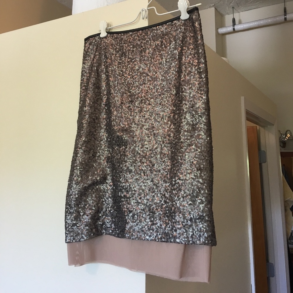 Silver sequin skirt with leather detail!