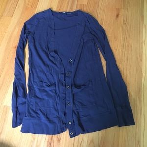 Aline navy cotton jersey cardigan - bronze buttons