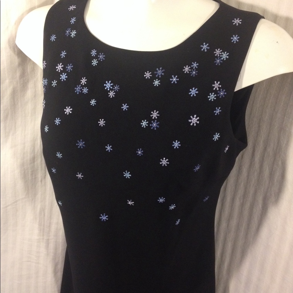 Ann Taylor Black Winter dress w/ Blue Snowflakes