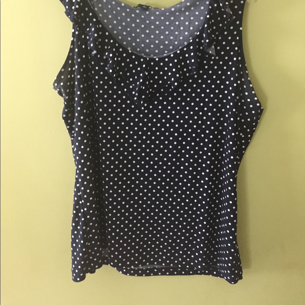 Navy blue polka dot sleeveless blouse!