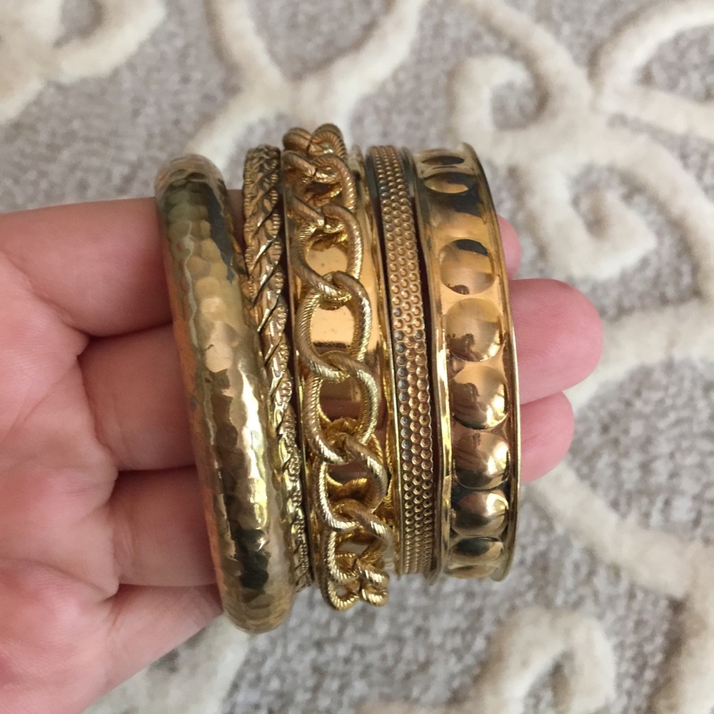 3 for $20 eligible! Set of 5 gold bangles.