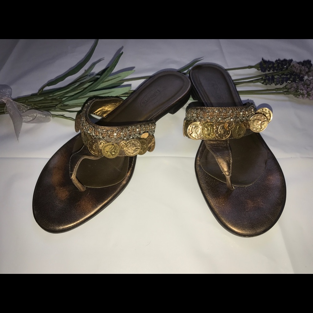Talbot's Gold Coin Sandals With Beading