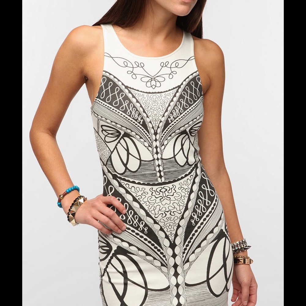MinkPink Black and White Art Deco Bodycon