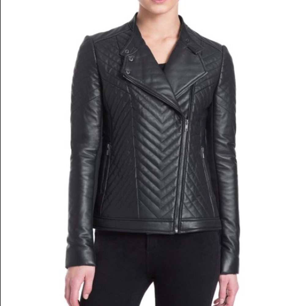 Badgley Mischka Hayden Leather Moto Jacket Quilted