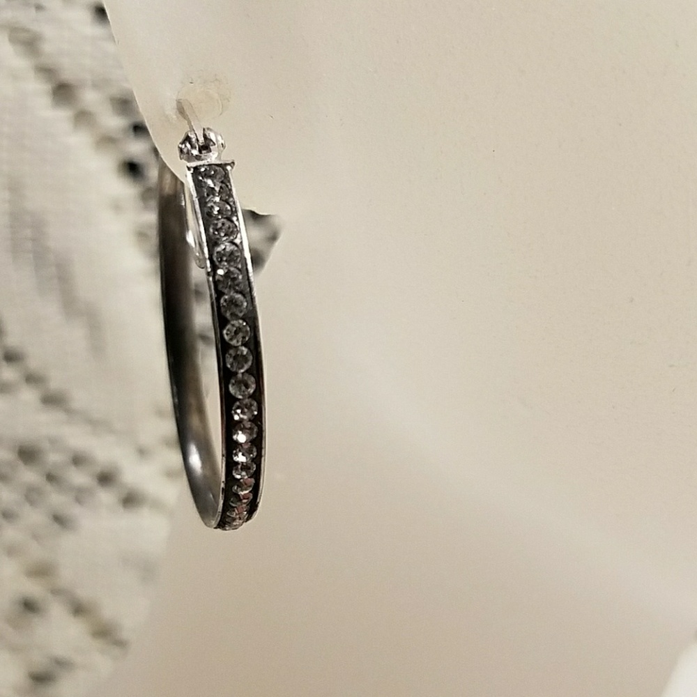 Fine Silver Plated Crystal Hoop Earrings