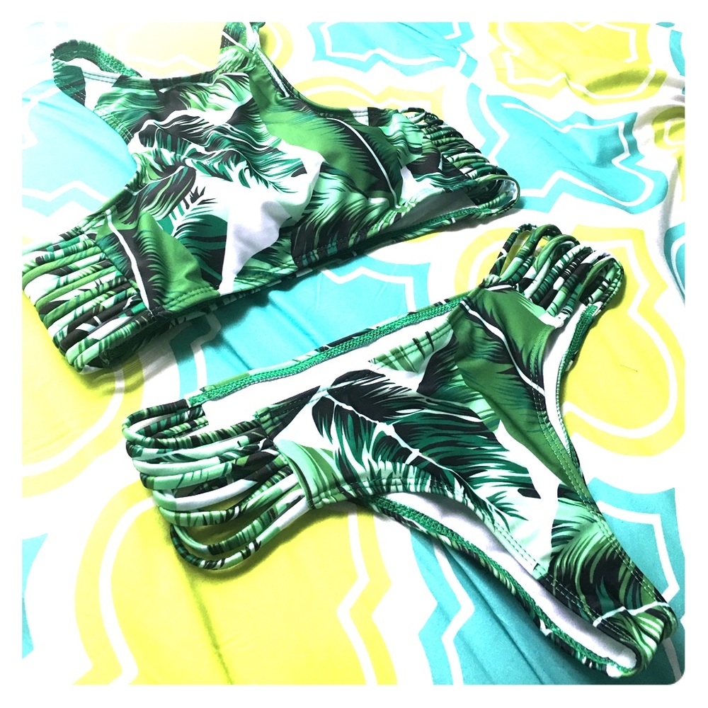 Leaf print bathing suit