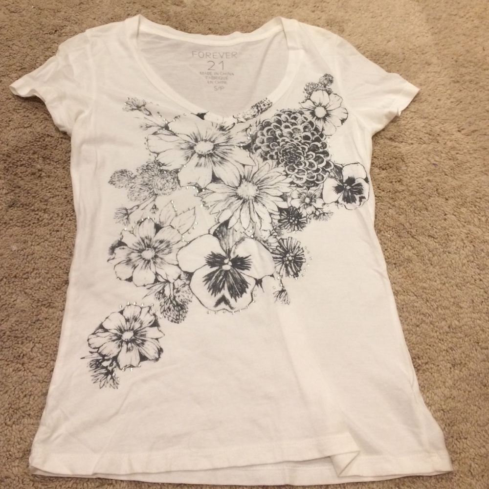 F21 white jeweled flower top