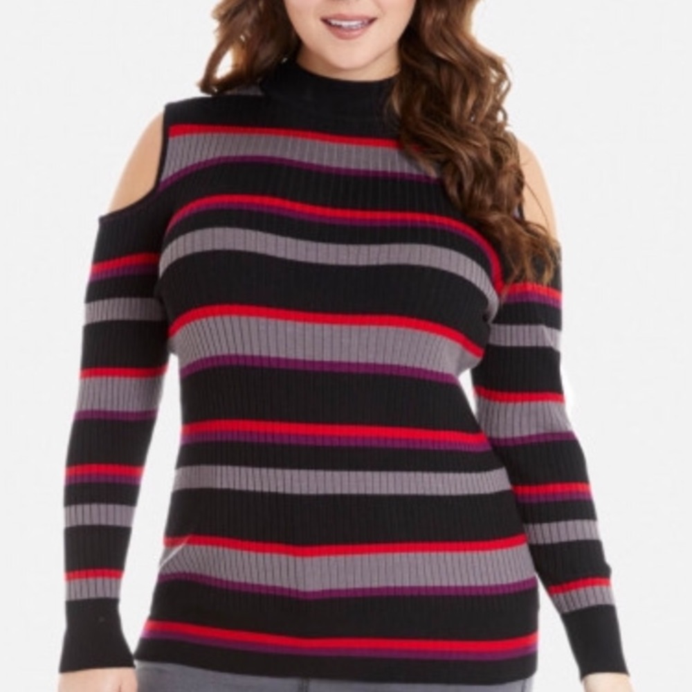 Multi-colored Stripe Cold Shoulder Sweater Sz 0