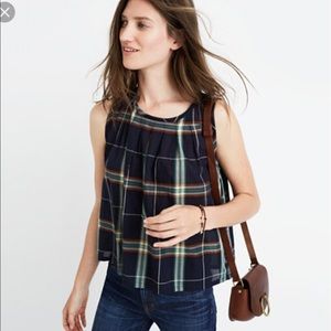 Madewell Plaid Pleated Tank Top