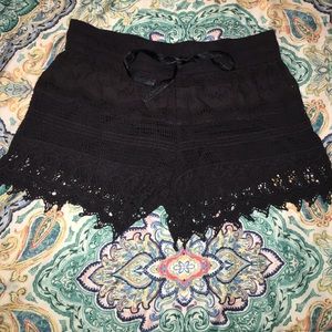 Black lace drawstring shorts