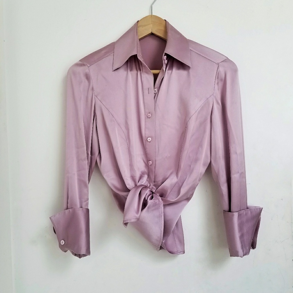Ann Taylor Lilac Purple Silk Button Down Blouse